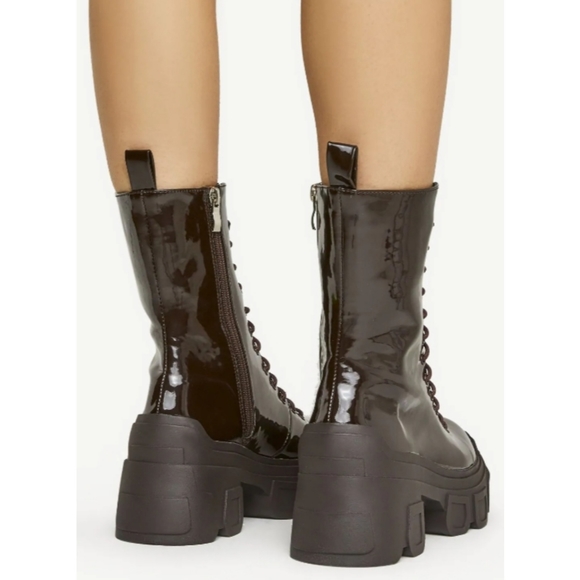 NEW - EGO Chocolate Brown Patent Lace Up Boots - Picture 11 of 11